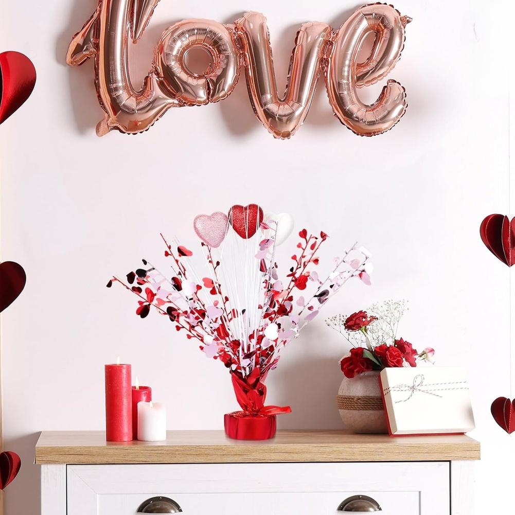 Valentines Decor Heart Centerpiece Sparkling Glitter Finish
