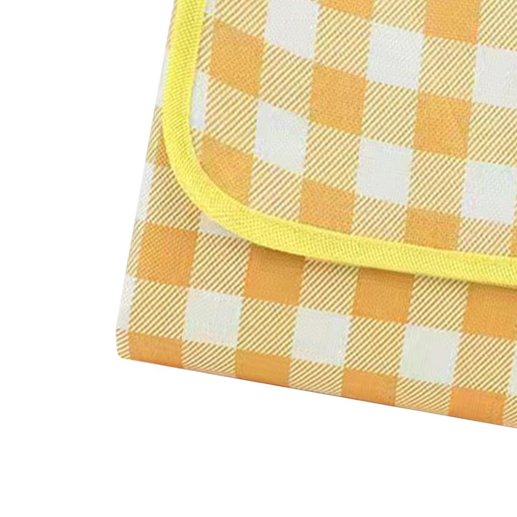 Picnic Blanket Waterproof Damp Proof Thickened Nonwoven Foldable Portable Gingham Picnic Mat for Beach Camping Yellow