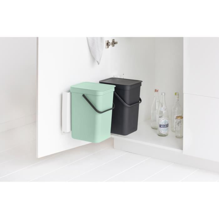 BRABANTIA Poubelle Waste Bin Sort & Go 2 X 12 L - Jade Green & Dark Grey