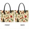  Christmas Reindeer Printed Canvas Tote Bag Casual Large Capacity Holiday Handbag