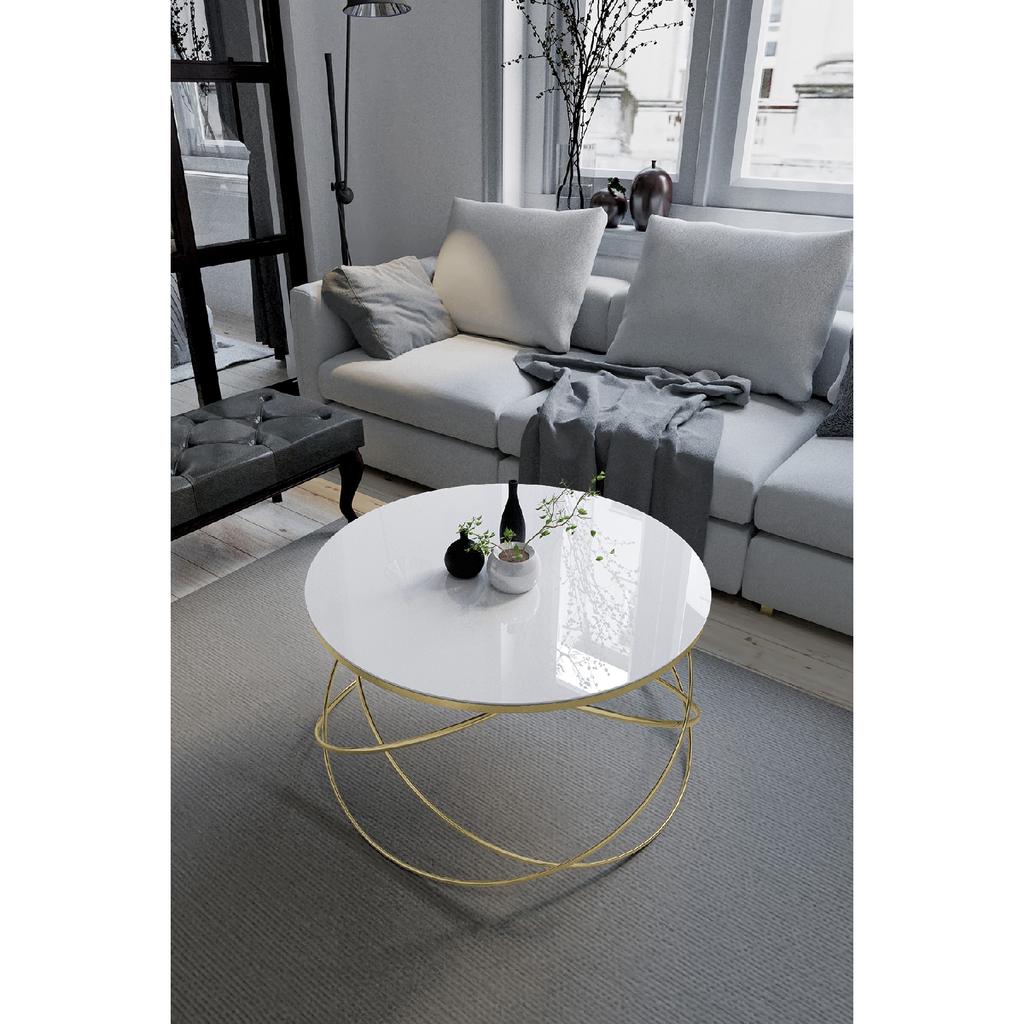 Planet Coffee Table Black Leg, White Glass