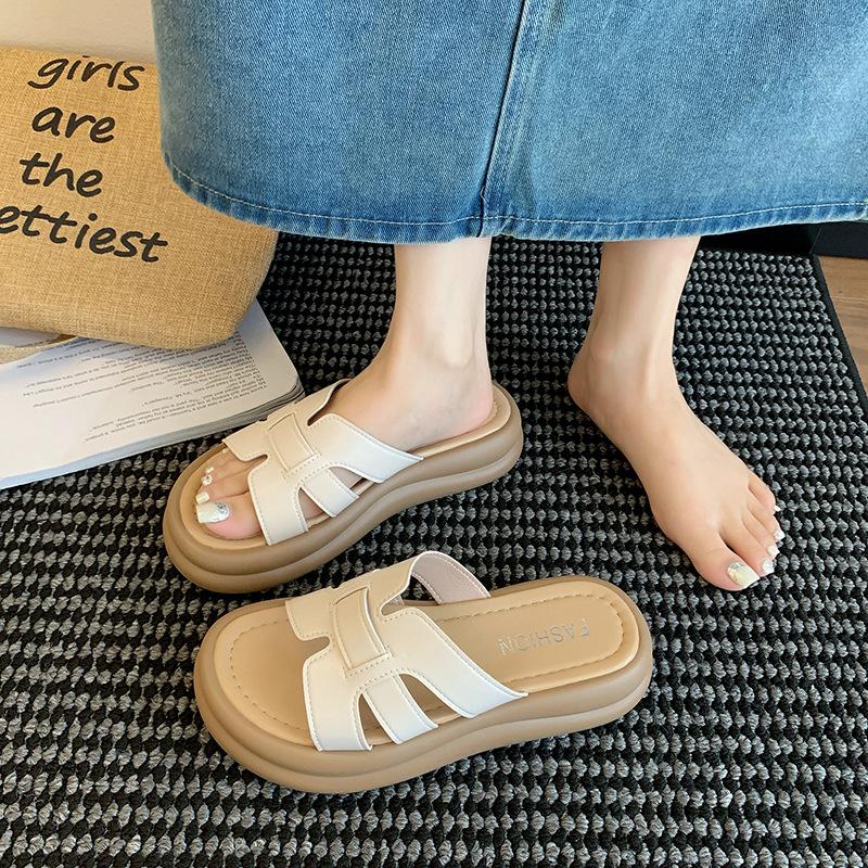 Roman Cool Slippers Women's 2025 Summer New Woven Hollow Niche Outer Wear Thick Bottom Casual Versatile One-word Drag Women