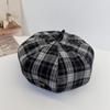 Plaid retro beret women's new British style versatile face small octagonal hat literary newsboy painter hat