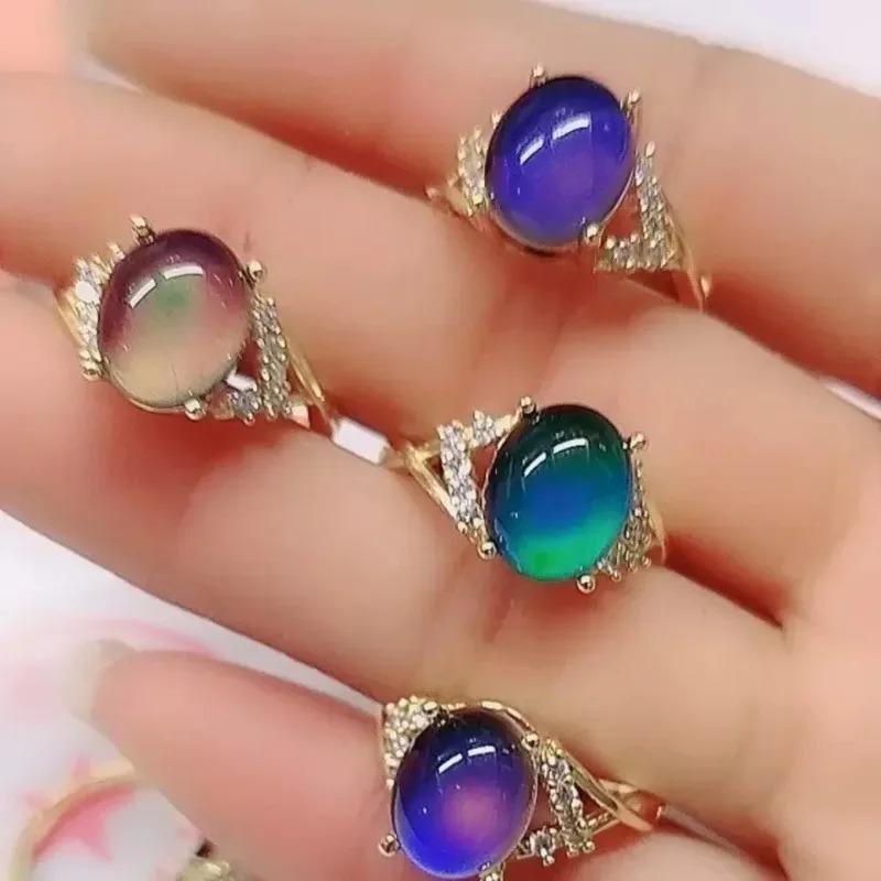 Vintage Temperature Control Color Adjustable Mood Rings for Men Women Oval Fashion  Couples Measuring Changing Color Ring