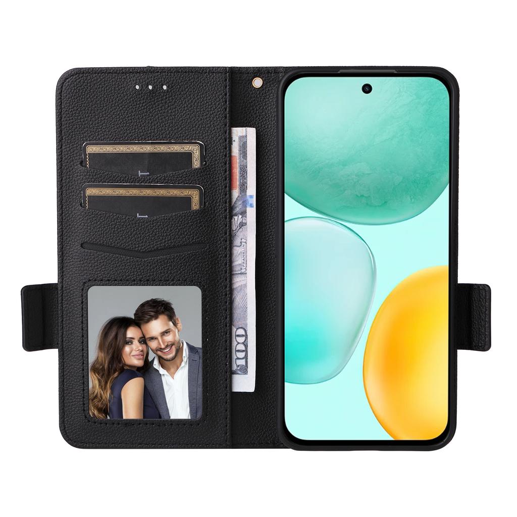 For Honor X6c 4G Case with Wrist Strap Litchi Texture PU Leather Wallet Phone Cover