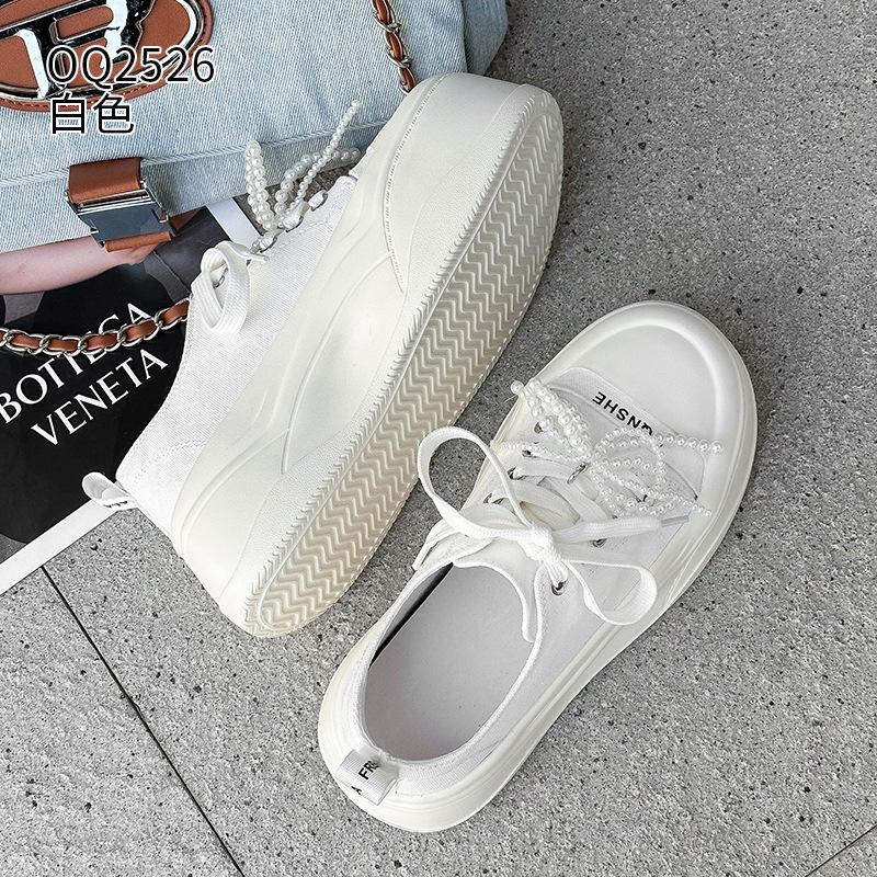 Board shoes summer new canvas casual small pearl thick-soled breathable muffin shoes 34 белый
