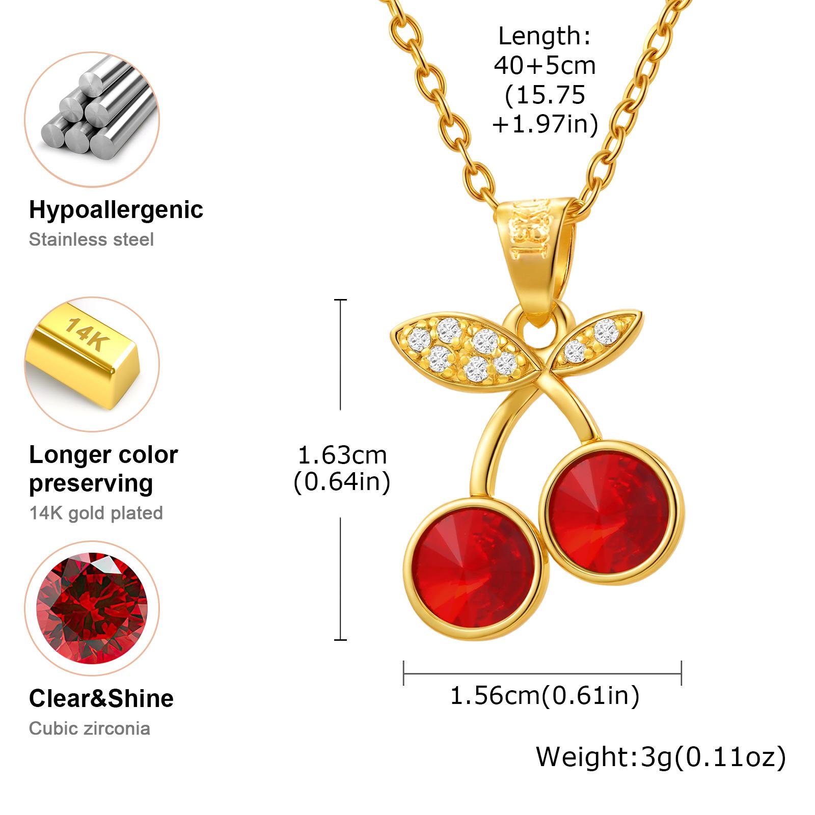 

Cute Red Cystal Cherry Pendant Necklace for Women, 18K Gold Color Plated Delicate Jewelry