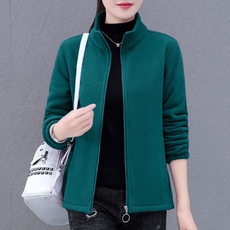 Warm Fleece Casual Stand Up Collar Sports Jacket for Women's Spring and Autumn Short Jacket