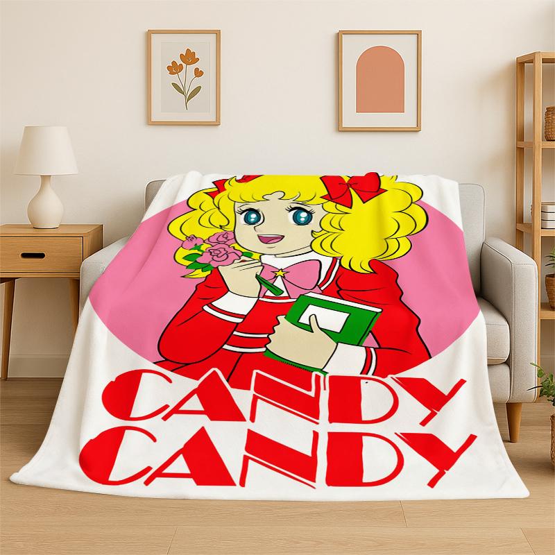 

Cute Candy Candy Girl Cartoon Flannel Blanket Soft Warm Throw Blanket for Bedroom Living Room Bed Travel Camping Picnic Gift 75x90cm