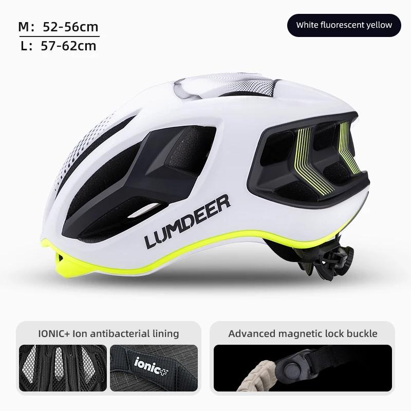 LUMDEER Bicycle Helmet Ultralight Adult Cycling Safety Helmet With Magnetic Tail Light Integrally Molded Road Cycling Helmet M(52-56CM) флуоресцентный желтый