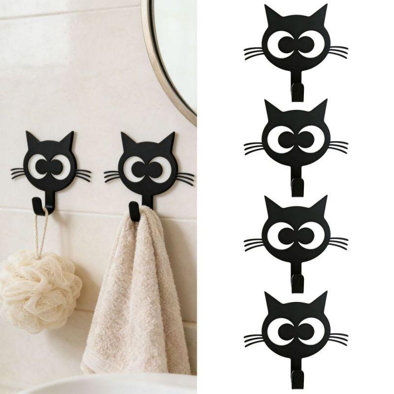 4pcs Cat-shaped Wall Hook Home Storage Hook