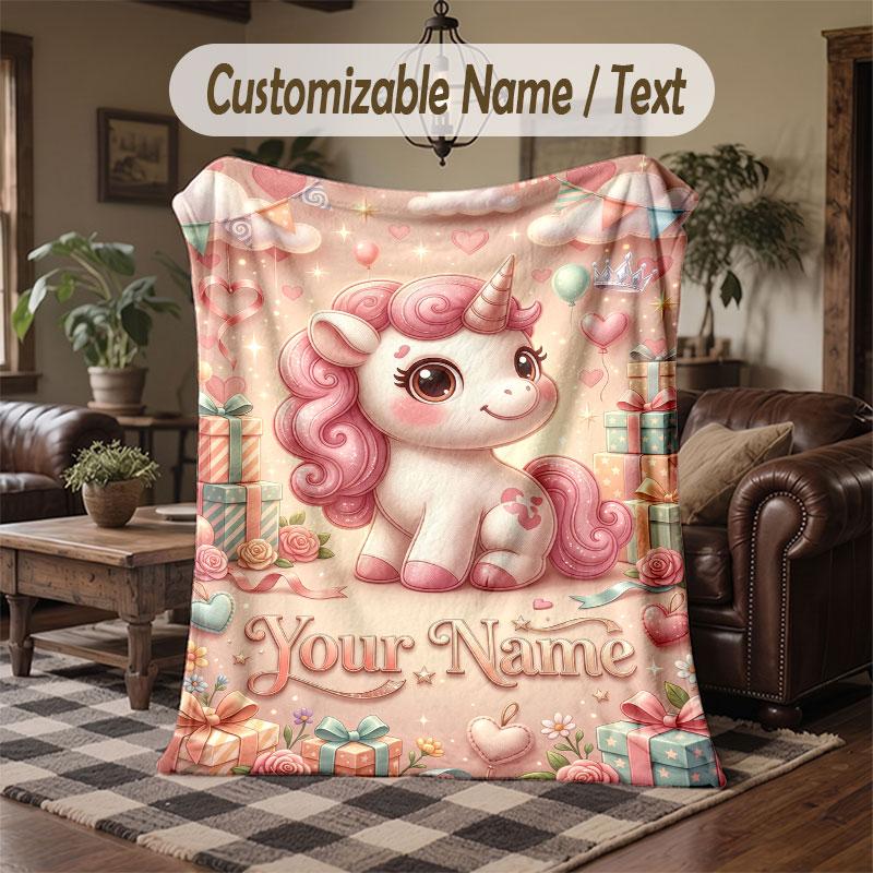 Coperta da divano a tema unicorno con nome personalizzato, coperta morbida e accogliente per casa, divano, letto