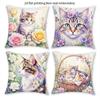 1/4pcs Watercolor Floral Cat Decorative Throw Pillow Cover Home Farmhouse Outdoor Decoration Cushion Cover