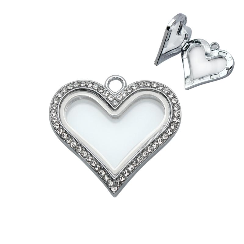 10pcs Heart Glass Living Memory Locket Magnetic Floating Charms Locket Medallion Necklace Pendant For DIY Women Jewelry Making
