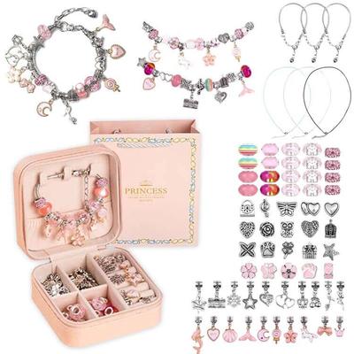 Sitengle Accessory Kit, Bracelet Making, 66-Piece Set, Stylish, Charms, Bead Play, Birthday, Christmas, Gift (Pink)