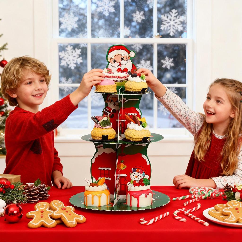 Christmas Cupcake Stand 2 Pieces Christmas Cupcake Holder 3 Tier Dessert Tower Tray for Donut Candy Treat Dessert Pastry Cookie