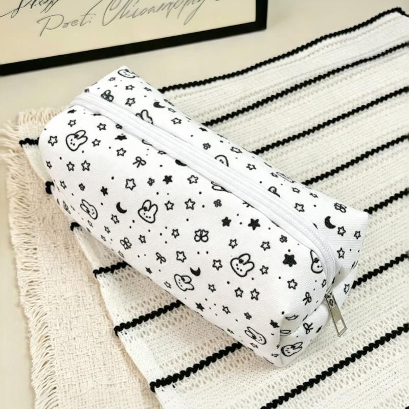 Gifts Cartoon Bunny Pencil Case Star Moon Pattern Zipper Closure Pencil Pouch White Large Capacity Pen Pouch Office Supplies