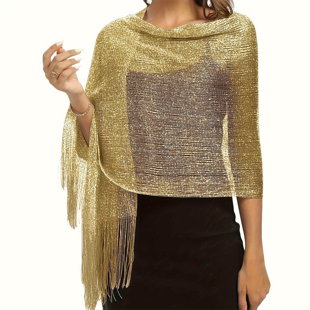 Sciarpa Hijab Para sole Luminosa in Seta Moda Oro Argento Scialli Lucidi Per Donne Pizzo Frange Sciarpa da Sera per Festa per uso quotidiano