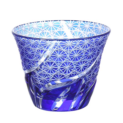 [QD-324] Kiriko Cold Tea Glass, Traditional Craft, Dishwasher Safe (Cobalt Blue)