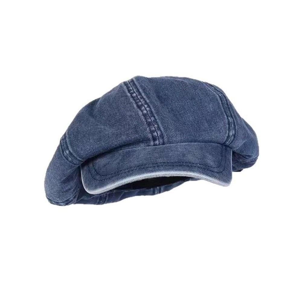 Washed Cloth Denim Octagonal Hat Head Circumference Cloud Hat Casual Denim Beret  Girl