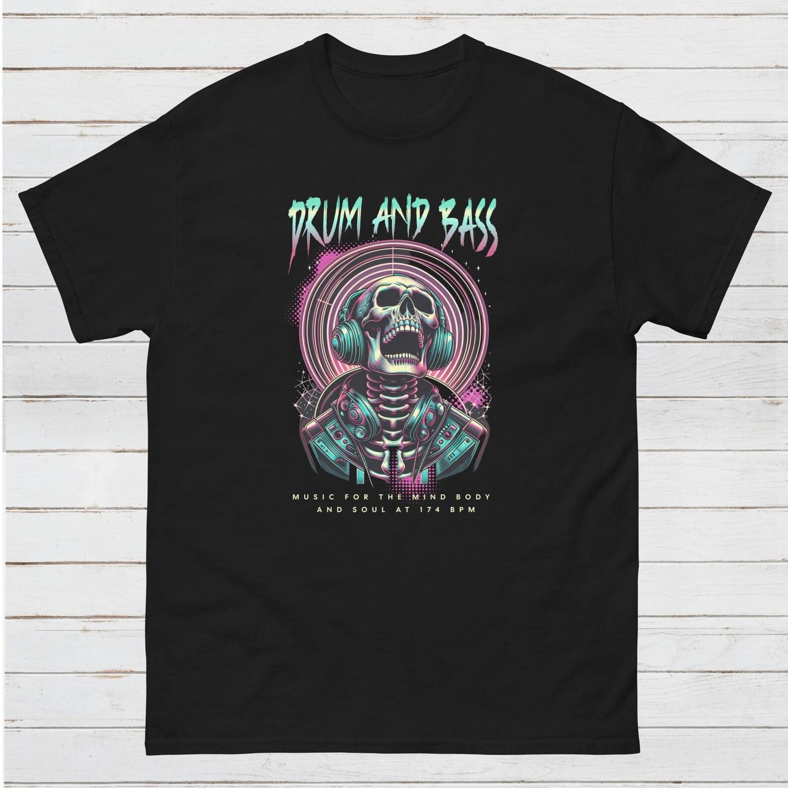 Drum and Bass Skeleton Graphic T-Shirt, EDM Rave Tee M