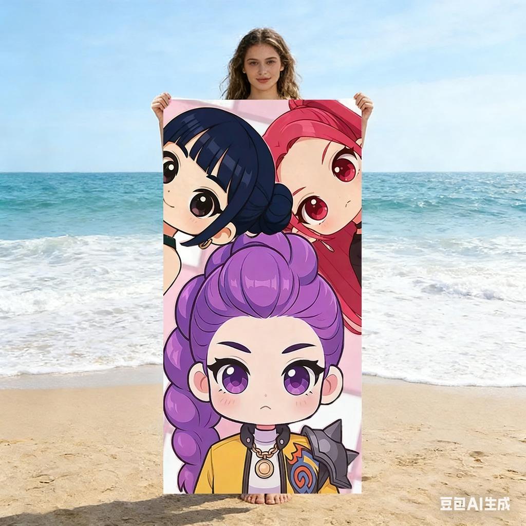 1 Stück K-POP Strandtuch einseitiger 2D-Druck Schnelltrocknendes Weiches Mikrofaserhandtuch für Strand Pool Spa Reise Dekoration Niedliche Kawaii Atmosphäre Geschenk