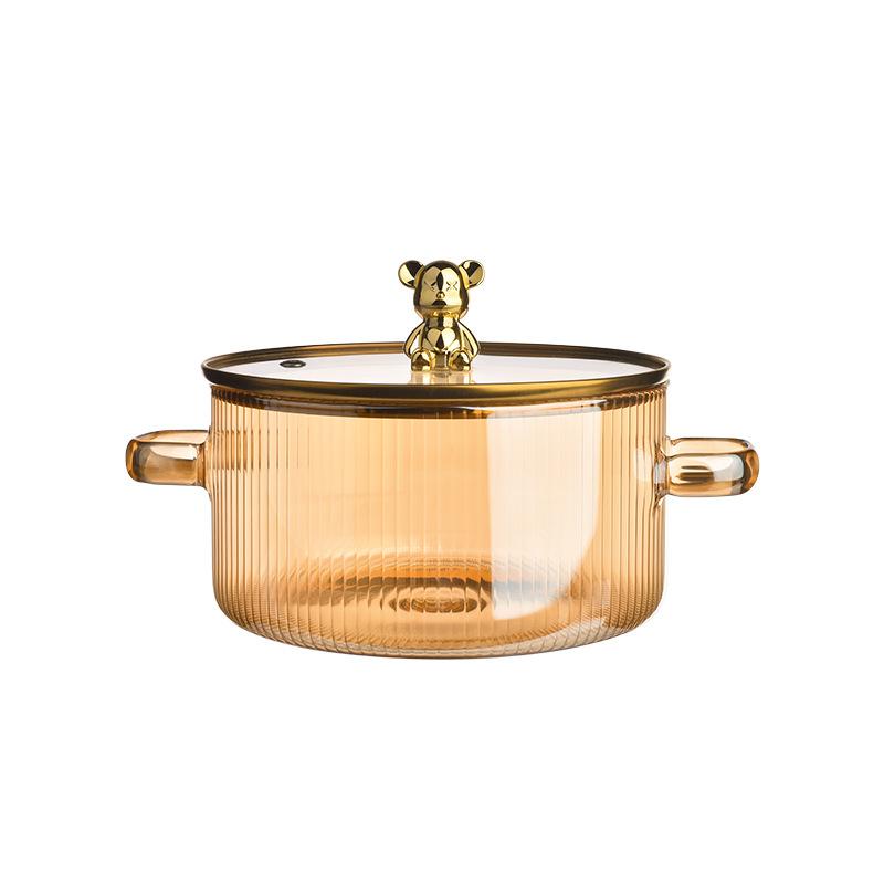 Zesílený hrnec na dušení z vysokoborosilikátového skla, průhledný hrnec na vaření, polévkový hrnec, ohřívaný hrnec na dušení s dvojitým uchem a víkem, nástroj na vaření