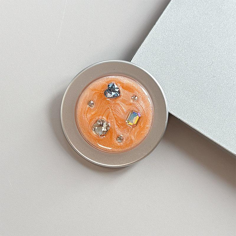 Korean Style Rhinestone Gemstone Phone Holder - Magnetic Round Finger Ring