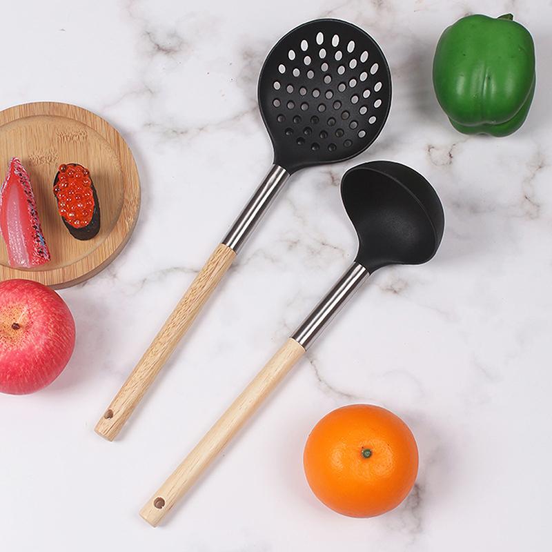 Silicone Kitchenware Non-Stick Heat-Resistant Cookware Kitchen Utensils Set Spatula Shovel Spoon Wooden Handle Cooking Tool Set
