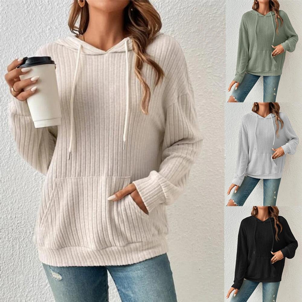 Women's Top Shirt Fall/Winter Long-Sleeve Shirt Knit Pullover Hoodie Pocket Sweatshirt