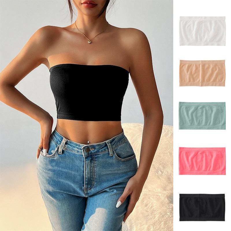 Seamless Ribbed Strapless Wireless Comfortable Bandeau Bra For Women