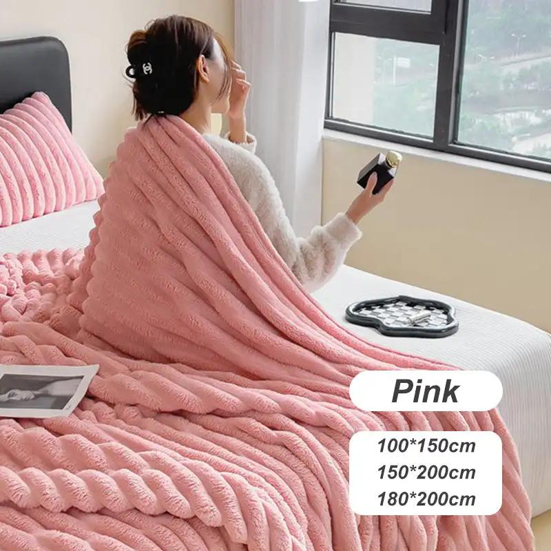 1pc Throw Blanket for Bed Striped Flannel Blanket Milk Velvet/Flannel Blanket Warm & Cozy Throw for Couch, Bed & Travel - Versatile All-Season Gift