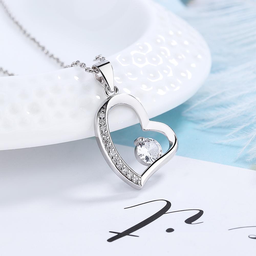 925 Silver Sterling Heart Design Simple Pendant Gemstone Necklace for Women Birthday Gift