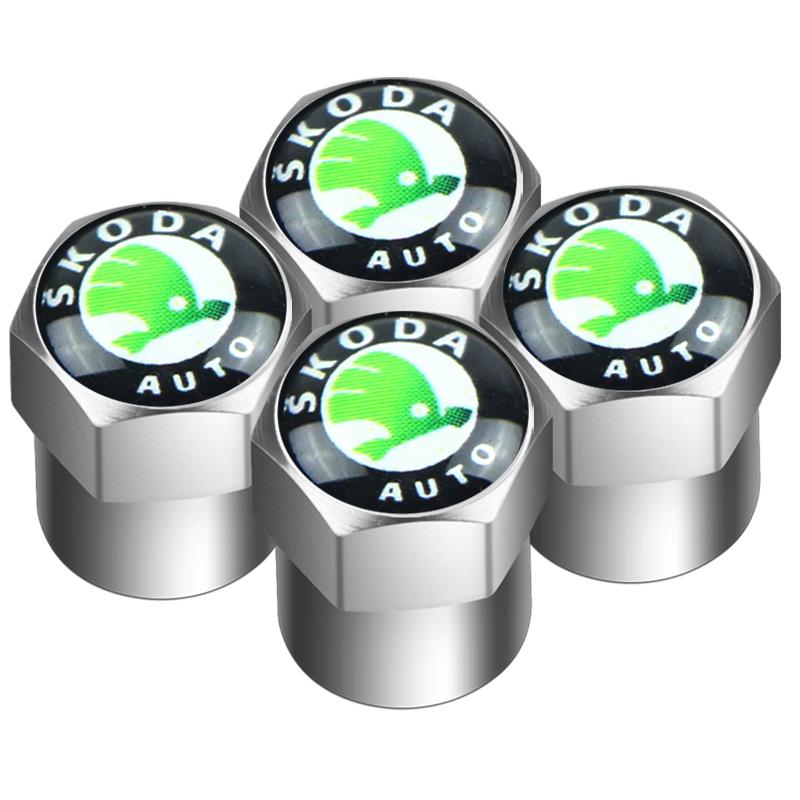 BASS7 Car Tire Valve Caps with Car Badge Keyring Keychain Accessories for Skoda Octavia A5 A4 Mk1 Fabia Superb Rapid