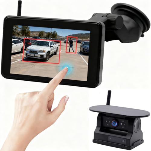 

HUAJUN Touch Backup Monitor, Wireless, Solar, 5-inch Rear Camera Monitor Set, Wireless, Digital Signal,