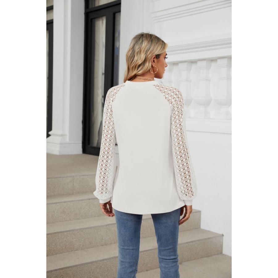 Autumn Winter Lace Patchwork Sleeves T Shirts Fashion Elegant Long Sleeves Top Women’s Round Neck Plus Size Loose T-shirt