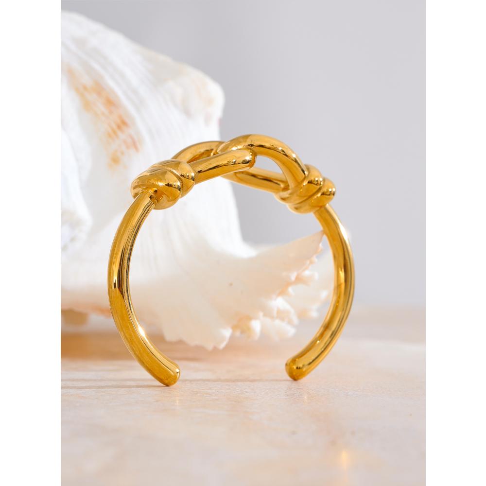 Yhpup Statement Stainless Steel Heavy Metal Knot Cuff Open Golden Bracelet Bangle 18k Gold Color Tarnish Resistant Jewelry
