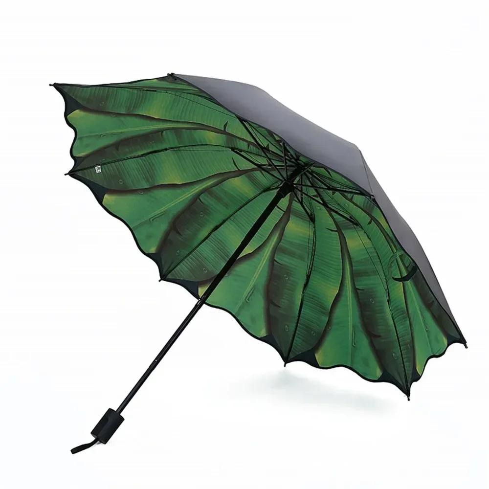 

Banana Leaf Umbrella Windproof Three Folding Umbrella Anti-UV Sun Shade Parasol Sunny and Rainy Dual Use Umbrella for Outdoor Iron&8K