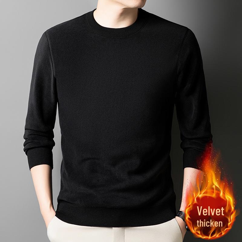 Men's Winter Fleece Thicken Hoodie - Round Neck, Plus Velvet, Long Sleeve Base Layer Sweater