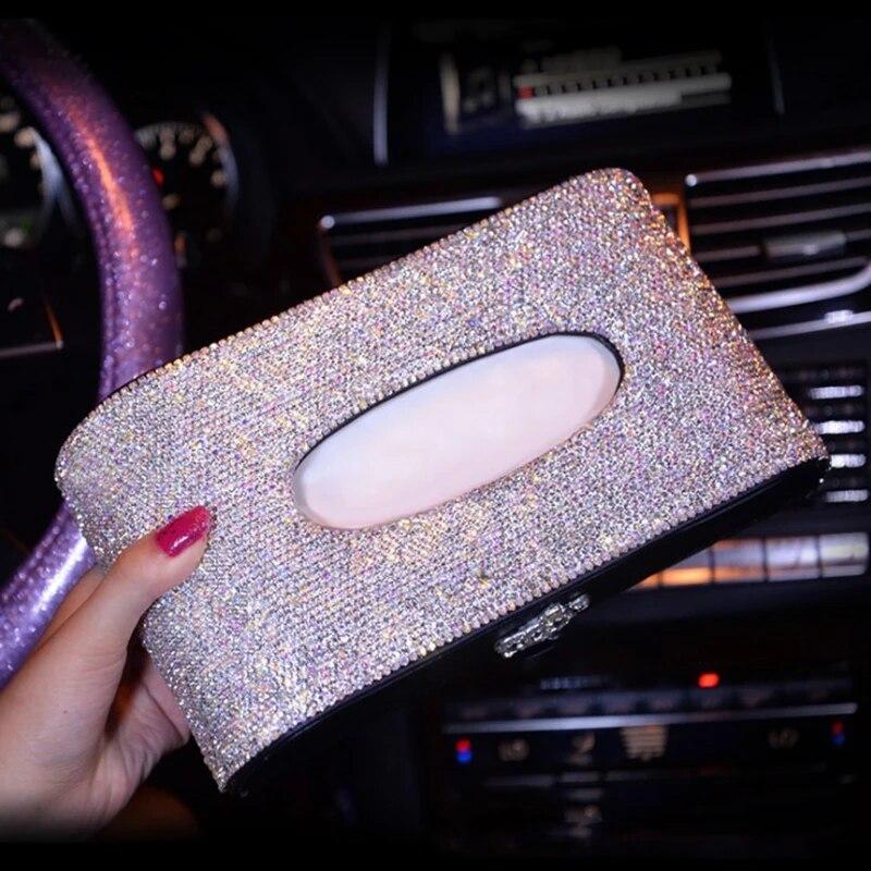 

Роскошный автомобильный держатель для салфеток, сумка-коробка с диспенсером из искусственной кожи, органайзер для хранения бумажных полотенец и салфеток с короной и стразами