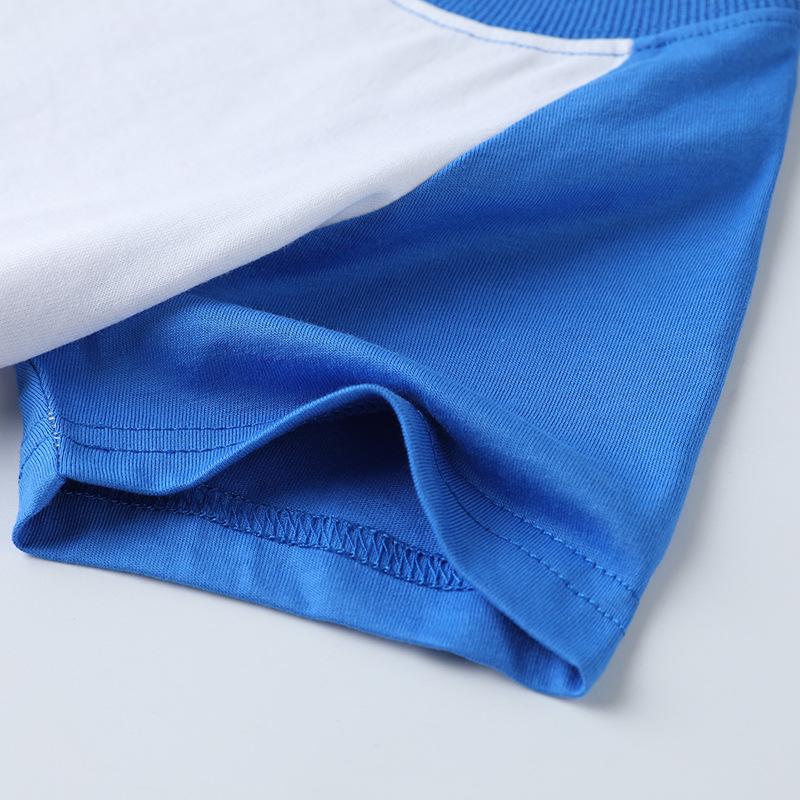Summer Cotton Raglan Color Block Kids' Round Neck T-Shirt - Solid Color, Sweat-Absorbing, Short Sleeve Uniform