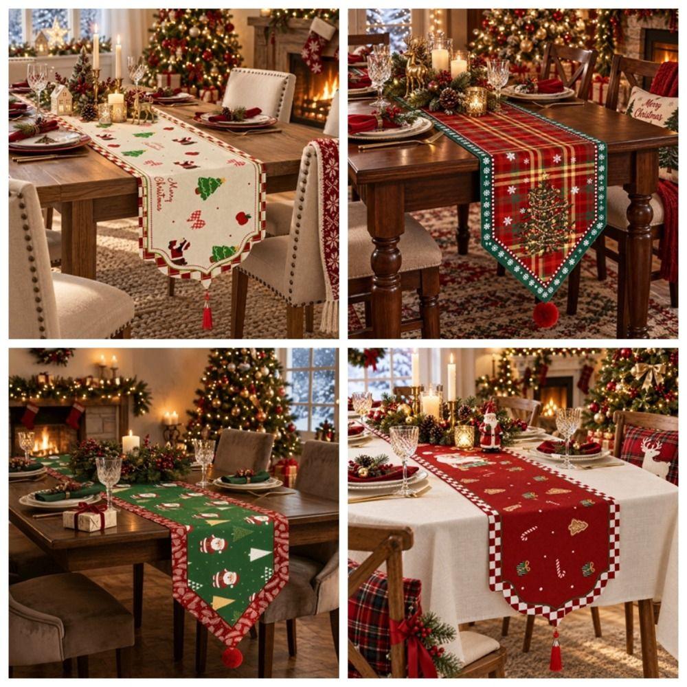 Santa Claus Christmas Table Flag Tree Xmas Tablecloth Christmas Table Runner Dining Table