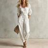 Tuta da donna con cintura, bottoni sul davanti, scollo a V, maniche lunghe, casual, vestibilità ampia, gamba affusolata
