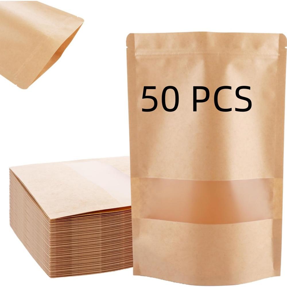 

Пакеты из крафт-бумаги с окном, герметичные пакеты из крафт-бумаги, пакеты из крафт-бумаги с окном, подходят для орехов, кофейных зерен, чайных листьев, специй и т. д.(12x20см 50шт) 9x14cm