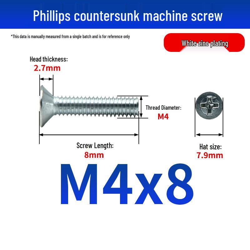 White Zinc Plated Cross Recessed Countersunk Head Screws & Bolts, Machine Thread, M3-M12