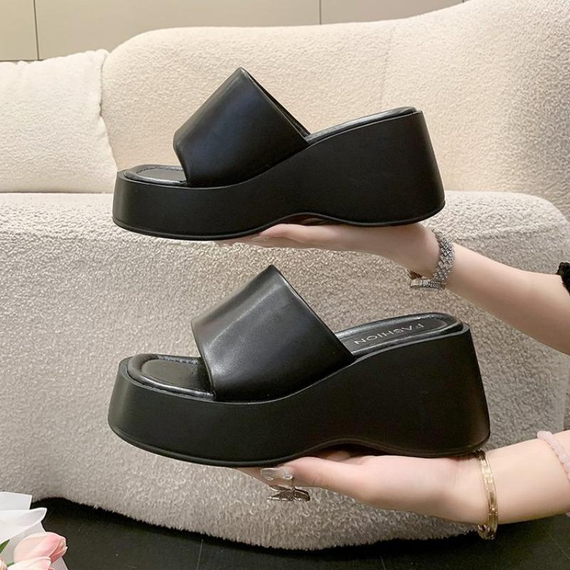8Cm Polyurethane Ultra-light Wedge Heel Muffin Bottom Bread Slippers Rubber High Heel (6-8cm)