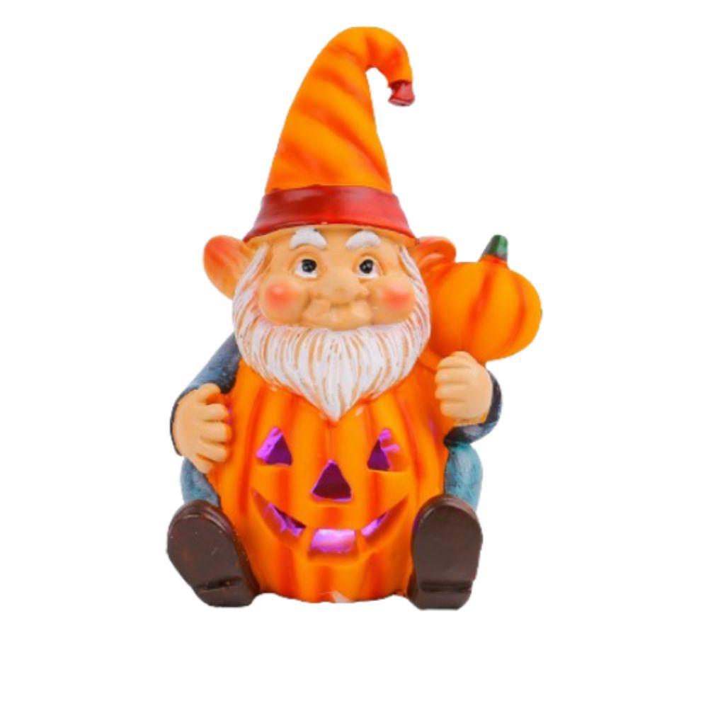 Cute Halloween Gnome Pumpkin Statues with Light Realistic Pumpkin Old Men Statue Funny Resin Crafts Halloween Ornaments