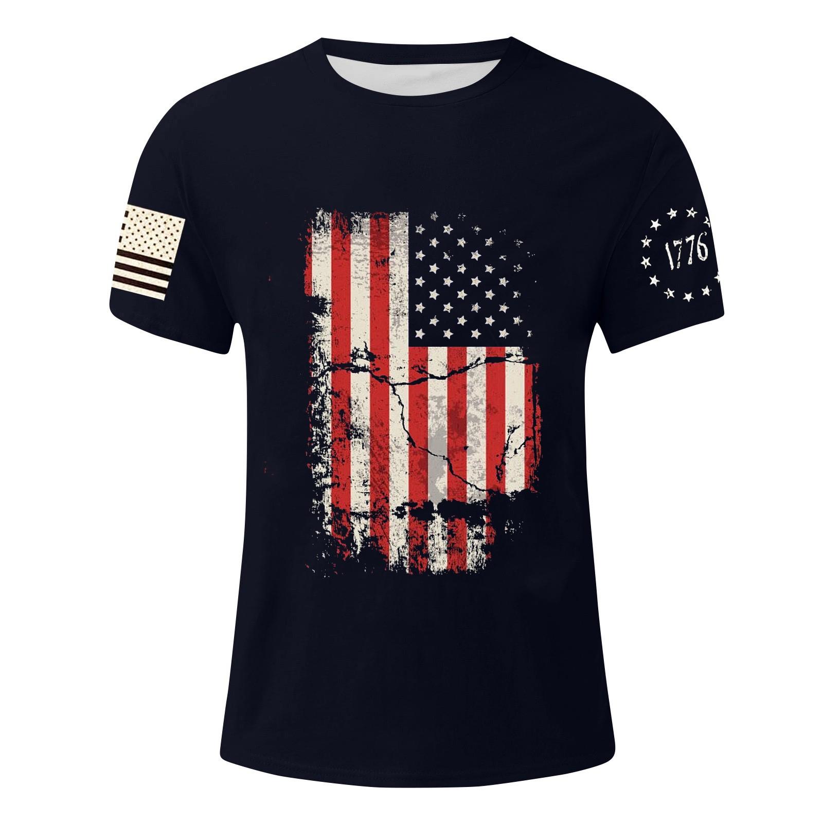 

Мужская футболка с принтом ко Дню независимости, мужской свободный повседневный топ с короткими рукавами L тёмно-синий