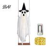 Large Hanging Ghost for Trees Luminous Halloween Swing with Witch Hat, Remote-controlled Adjustable Outdoor Party Brightness, Flying Ornament