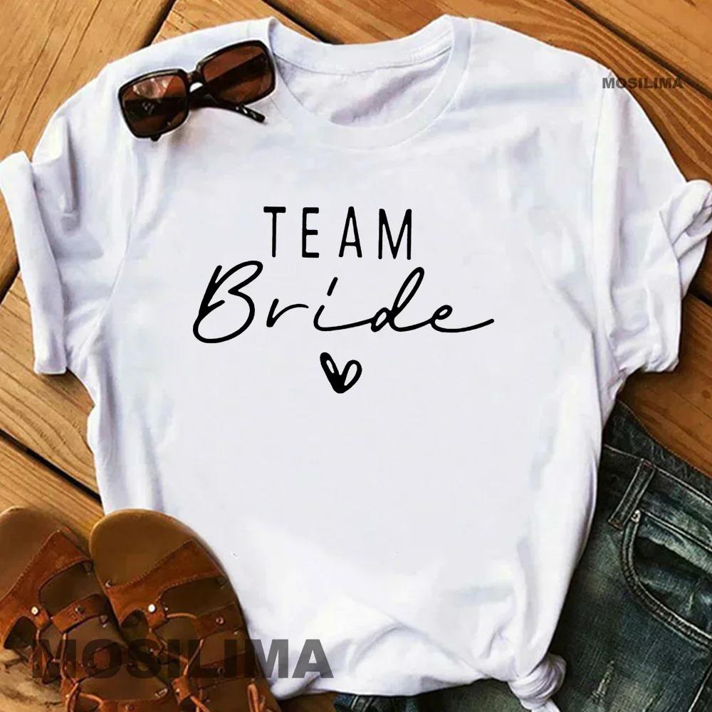 Unisex T Shirt Team Bride Bachelorette Party Shower Hen Party Bridesmaid Print Tshirt 2025 Girls Wedding Female Polyester Tops